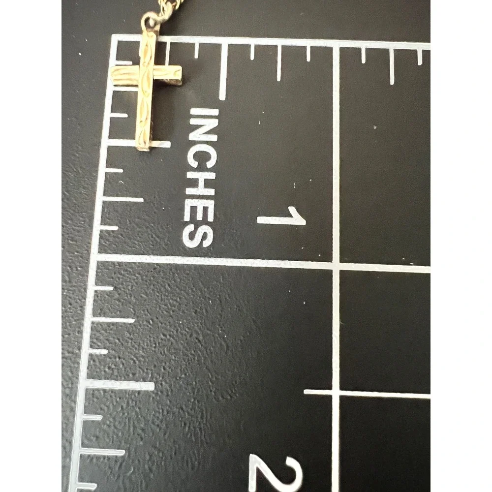 Vintage 1/20 GF Etched Two Sided Cross Pendant Necklace Baby/Child  Christening